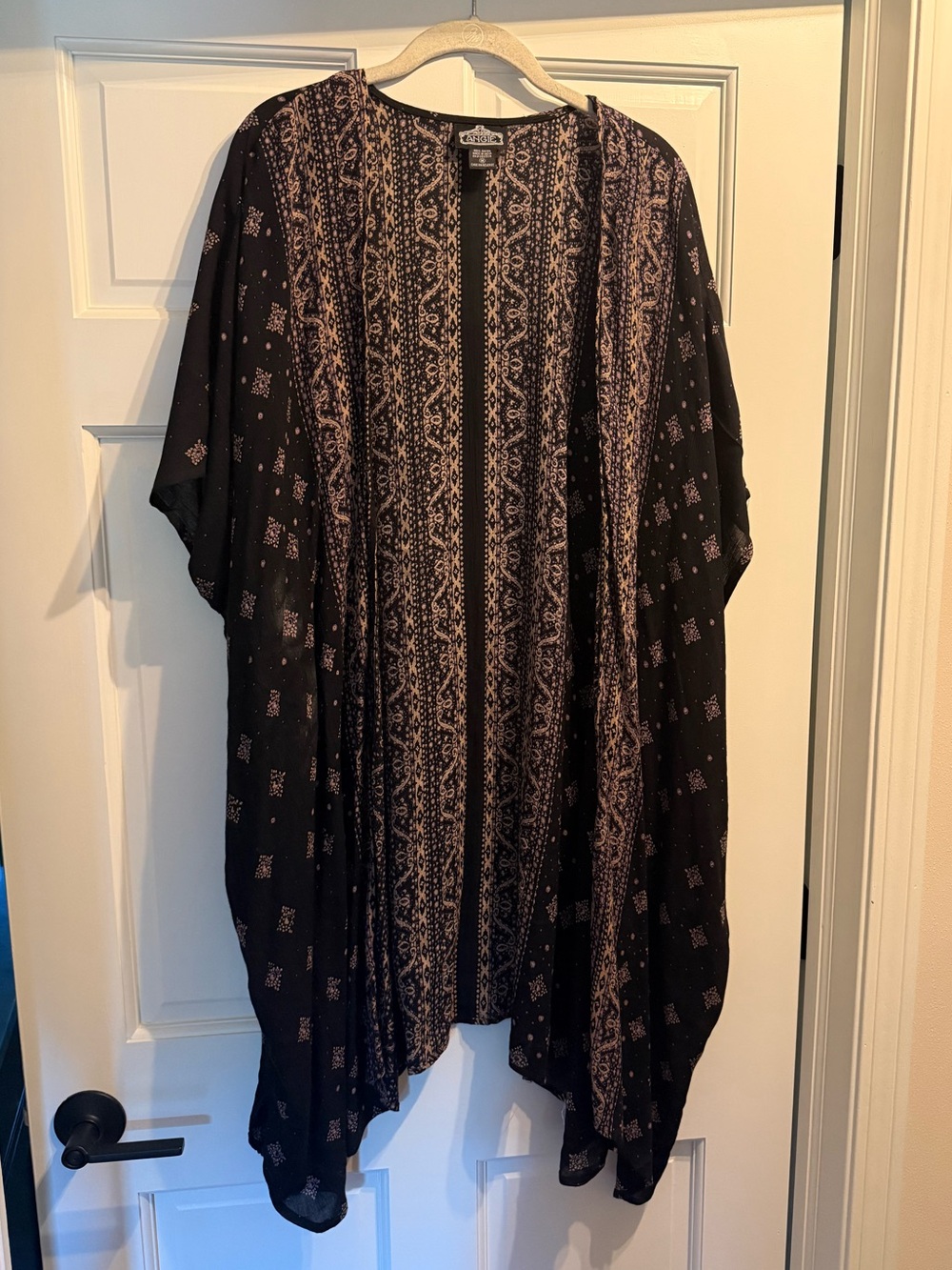 Angie Black and Beige Printed Open Front Kimono